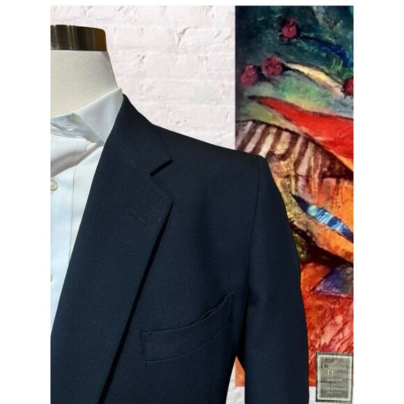 Christian Dior Monsieur 48L Navy Blue Blazer Sport Coat Jacket Patch Pockets - Picture 2 of 16